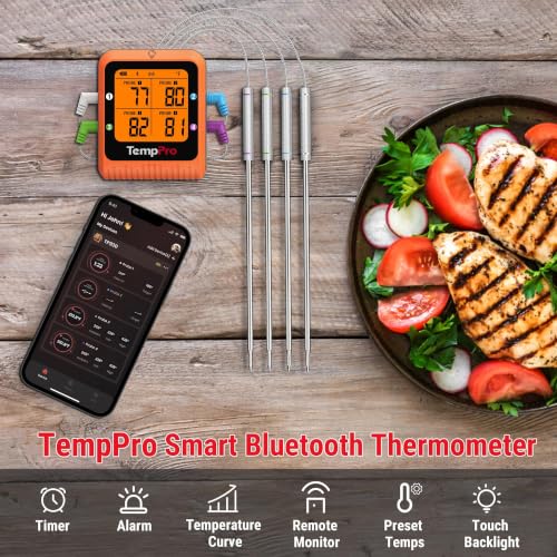 Bluetooth Meat Thermometer with 4 Color-Coded Probes - 650ft Range