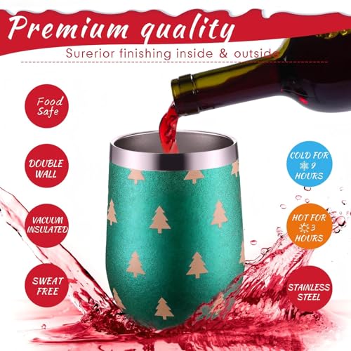 Sliner 4 Pack Christmas Glitter Tumbler Set - Retro Style 12oz Insulated Stainless Steel Holiday Drinkware