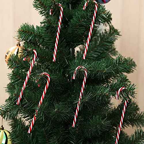 Christmas Candy Canes 32pcs Candy Canes Plastic Christmas Tree Hanging Ornaments with Approx 11yard Cord (red-5.1inch)