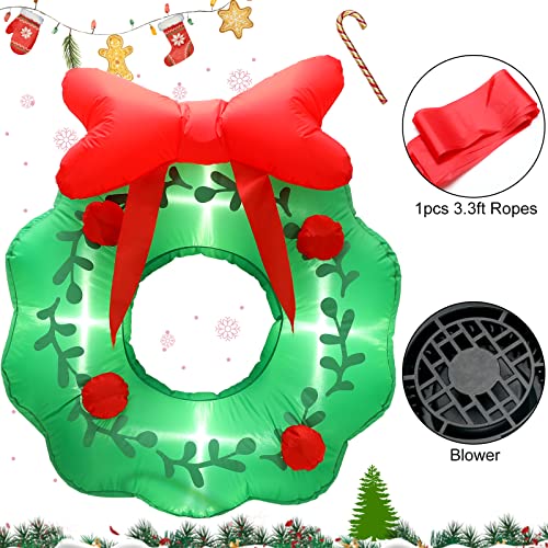 3 ft LED Inflatable Christmas Wreath - Outdoor Yard Decor with Quick Inflation