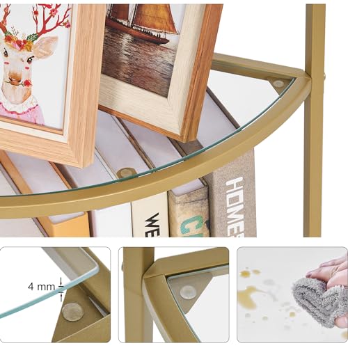 Homhedy 5-Tier Gold Corner Shelf Stand - Stylish Metal Glass Bookcase & Organizer