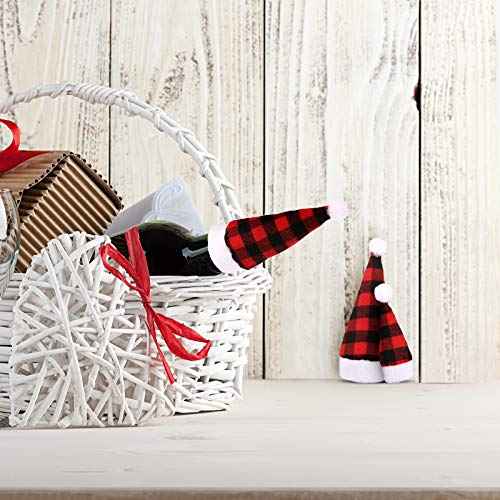 Skylety 50 Pieces Mini Christmas Hat, 2 Sizes Mini Buffalo Plaid Santa Hats, Christmas Doll Crafts Hat for Christmas Tree Ornaments Cup Bottles Cover DIY Craft Art Decoration