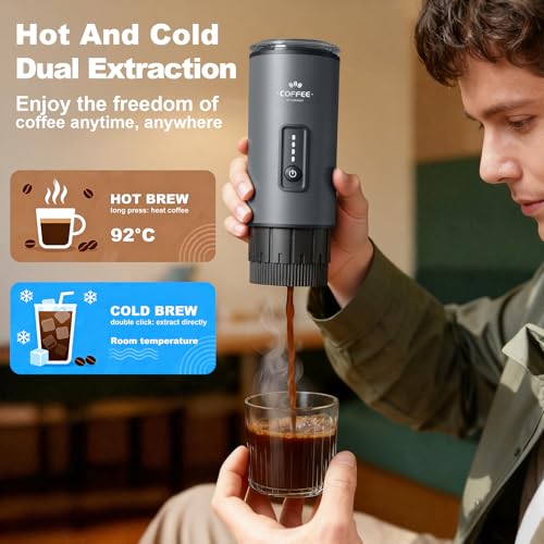 Uiifuidy Space Gray 3-in-1 Portable Coffee Maker with Self-Heating, Rechargeable Espresso Machine for Camping & Office