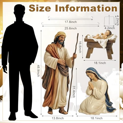 Outdoor Metal Nativity Scene Set - 48.9" Holy Family Christmas Yard Decoration - Retro Style