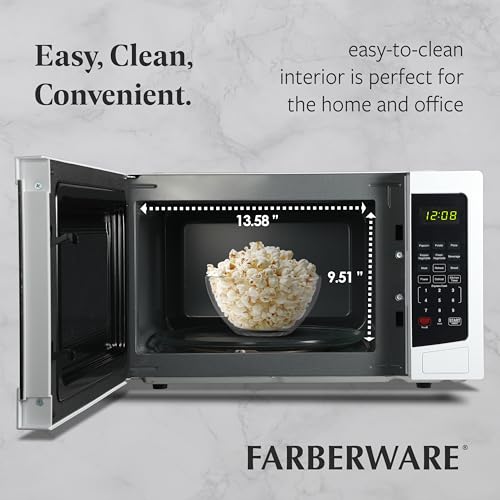 Farberware 1.1 Cu. Ft White Countertop Microwave Oven - 1000W, Auto Cook, Child Lock