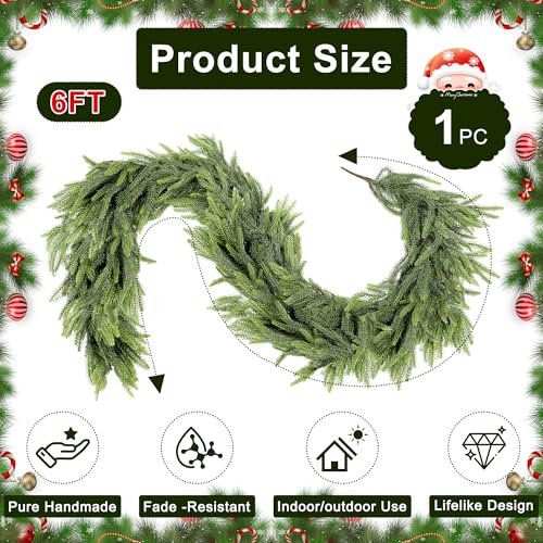 6FT Norfolk Pine Christmas Garland for Mantel – 1 Pack, Green (1.5m) by ZIJIN
