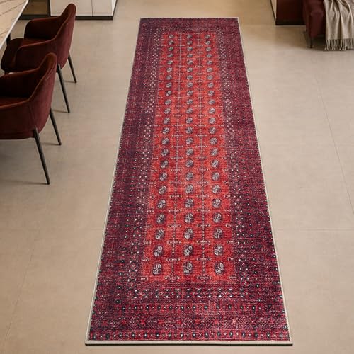 Keen Home Design 2'6'' x 7' Vintage Washable Runner Rug Non-Slip Low Pile Burgundy