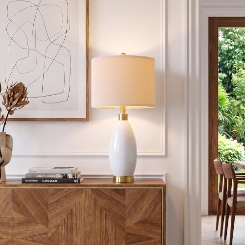 Set of 2 24-Inch Ceramic Table Lamps for Bedroom Living Room White