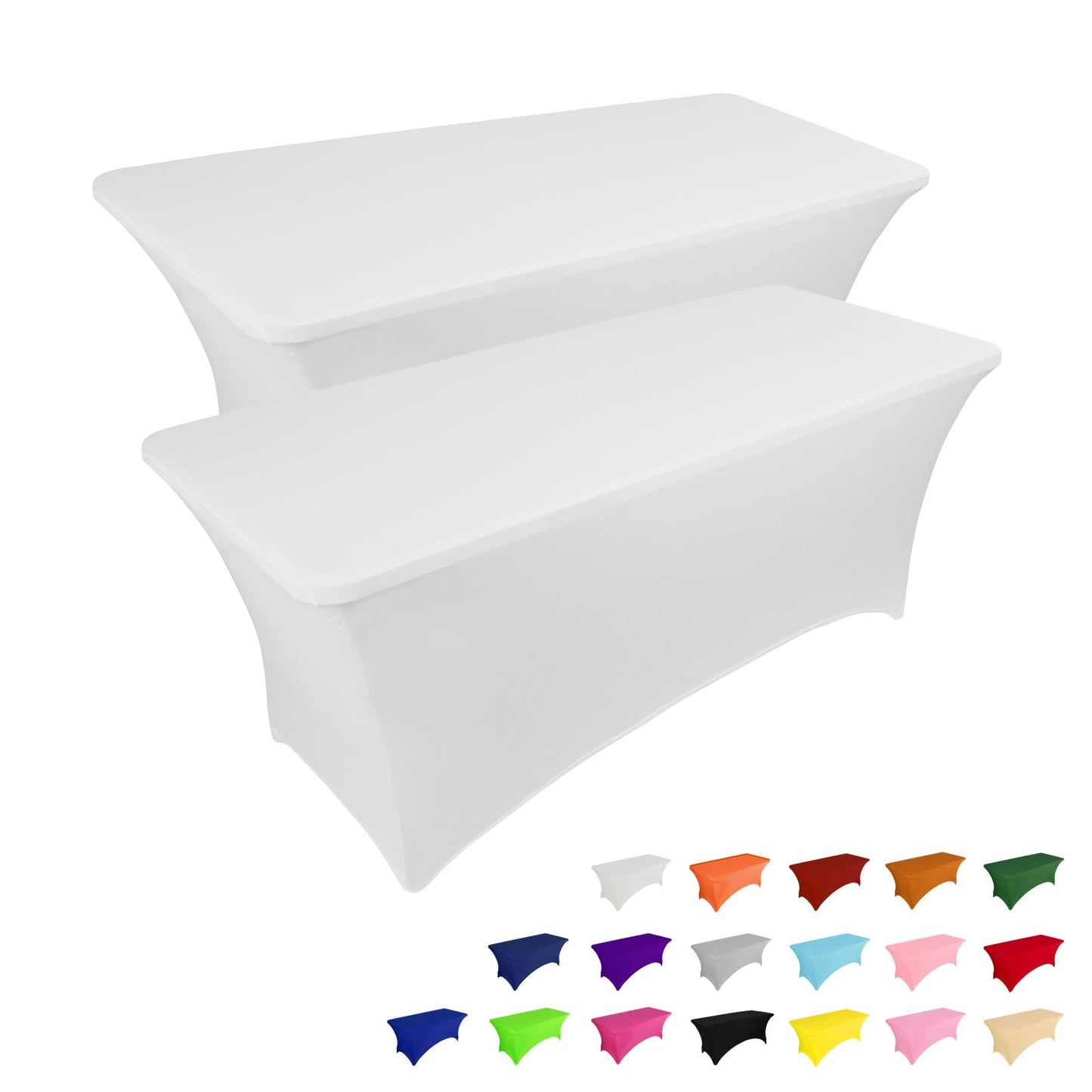 IVAPUPU 2 Pack 4FT Table Cloth for Rectangular Fitted Events Stretch White Table Covers Washable Cover Spandex Spring Tablecloth Protector for Party, Wedding, Cocktail, Banquet, Festival