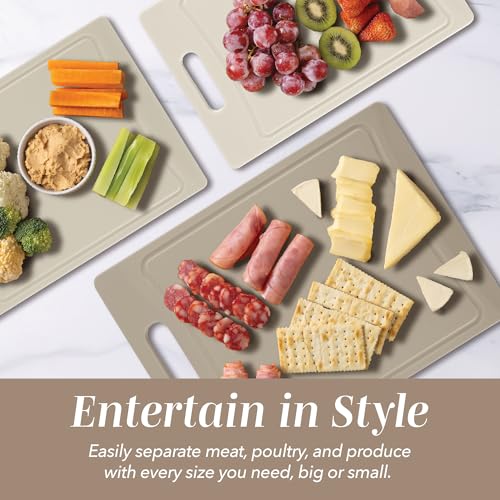Cook With Color Non-Slip Cutting Board Set - 4 Sizes with Easy Grip Handles, Brown