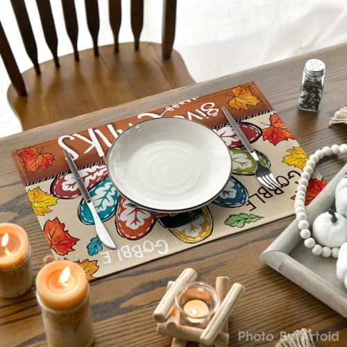 Artoid Mode Turkey Give Thanks Thanksgiving Placemats 12x18 in - Set of 4 Brown