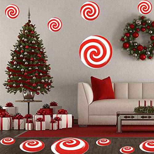 24 PCS Peppermint Floor Decals Stickers-3 Sizes Self-Adhesive Design Christmas Candy Stickers,Floor Window Clings for Christmas Valentine's Day Candy Party Decorations