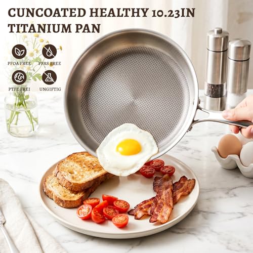 10 Inch Titanium Frying Pan with Lid - Family Size, Non-Toxic & Lightweight