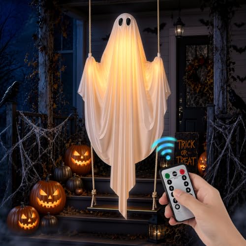 5FT Halloween Lighted Ghost Swing Outdoor Decorations with Remote Control