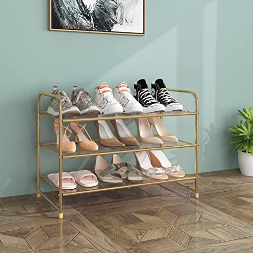 Gold 3-Tier Stackable Shoe Rack - Expandable & Adjustable Metal Organizer