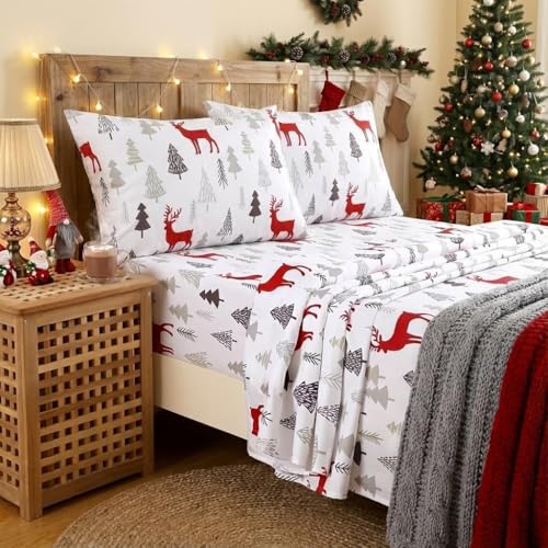 CAROMIO Christmas King Microfiber Bed Sheet Set with Gray Fitted Sheet 16" Pocket