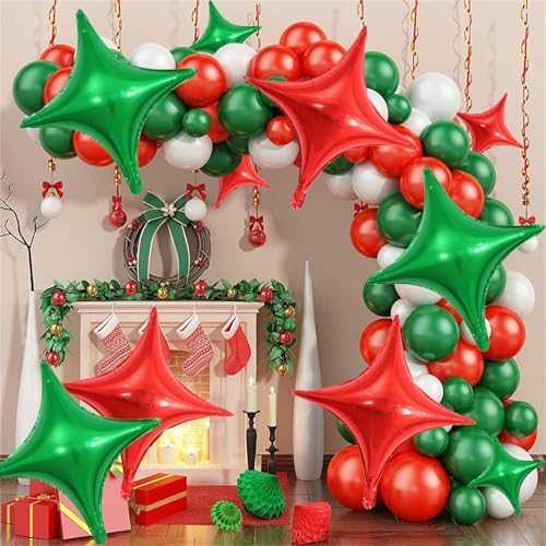 Red and Green Star Balloons Set - 14pcs Foil Balloons for Christmas & Birthday Decorations