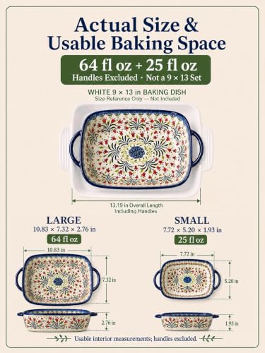 Olive Garland Hand-Painted Ceramic Baking Dish Set - 2-Piece Pottery Style Cookware