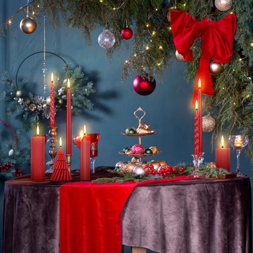 Nuanchu 8 Pcs Christmas Spiral Taper Candles Smokeless, Red