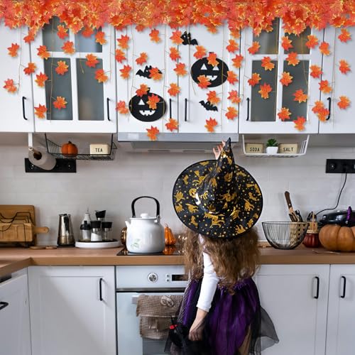 Fall Leaf Garland for Room Decor(12 Pack),Artificial Maple Leaves,Autumn Hanging Vines Red Ivy Plant for Bedroom Wall Decor Thanksgiving Halloween Christmas WeddingParty Garden Fireplace