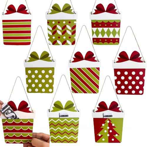 9 Pcs Wooden Christmas Money Holder for Cash Gift Shaped Christmas Gift Card Holder Red and Green Christmas Tree Hanging Ornaments for Xmas Winter Holiday Party Tree Decor