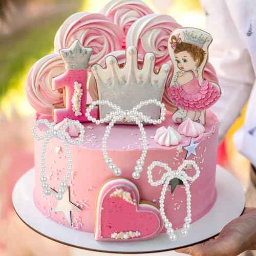 5 PCS Pearl Bow Cake Topper White Imitation Pearl Bow Cupcake Decorations Ice Cream Toppings Cookie Decorating Cake Decoration Chirstmas Supplies for Birthday Wedding Bachelorette Party