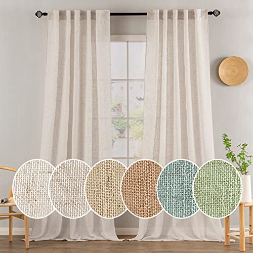 MIULEE Natural Linen White Curtains 52x90 Inches - Pack of 2 for Bedroom & Living Room