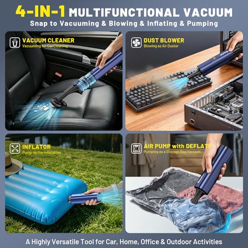 Omofull Blue 4-in-1 Cordless Car & Home Vacuum with Air Duster, 19500Pa