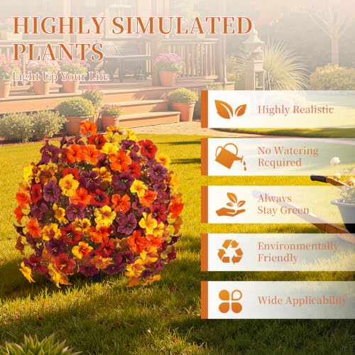Artificial Fall Flowers with Ground Stake - 22 Inches Tall, UV Resistant Autumn Decor - Orange Yellow Brown Burgundy, 2 Pack