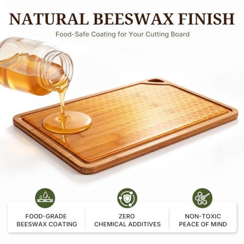 Gashell Bamboo Cutting Board Set 4 Pieces with Beeswax Coating - Multi-Size Kitchen Utensils