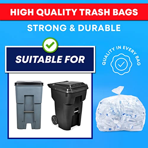 Tasker 50 Pack Heavy Duty 95-96 Gallon Clear Trash Bags with Ties - Extra Large Garbage Liners for Recycling, Yard Waste, and Heavy Duty Use