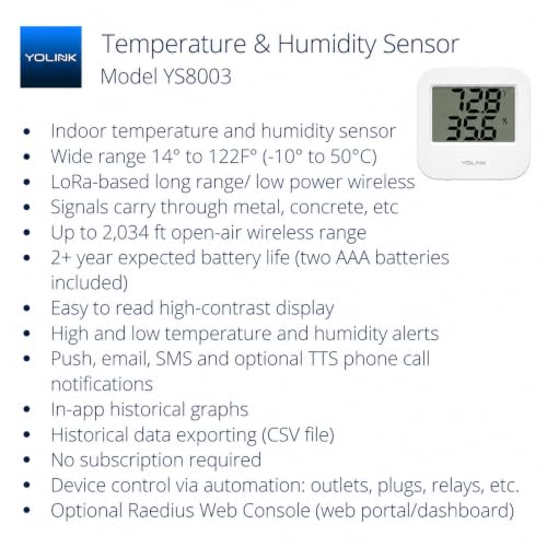 YoLink Indoor Temperature and Humidity Sensor Kit with Hub - Long-Range Wireless