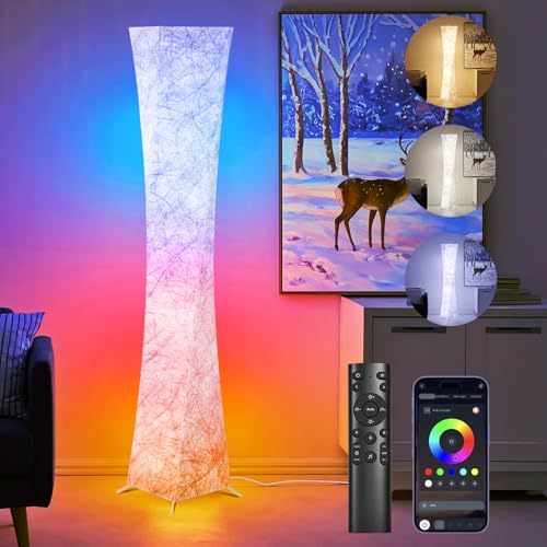 World Win 61'' RGB Corner Floor Lamp with Hourglass Shade - Square Version