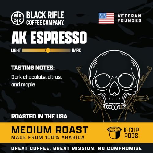 Black Rifle Coffee AK Espresso Medium Roast K-Cup Pods 72 Count - Compatible with Keurig