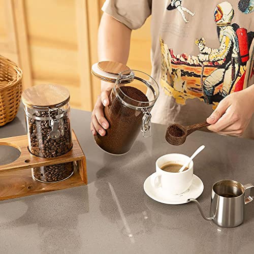 Wood 45oz Glass Coffee Canister Set with Spoon & Leakproof Lids - Yangbaga