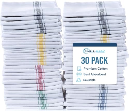 Cotton Herringbone Dish Towels - Multi-Color 15x25 Inches, 30 Pack