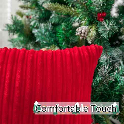 UGASA Christmas Decor Pillow Covers Velvet Striped Pillow Cover Lumbar Cushion Case for Lumbar, 1 Piece, 12x20-inch (30x50cm),Red
