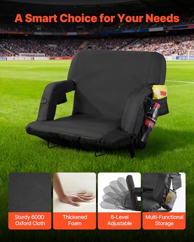 Heated Stadium Chair with Pockets, Adjustable Back, Portable Camping & Sports Seating