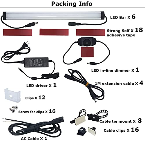 Under Cabinet LED Lighting Kit 6 pcs 12 Inch Strips Super Bright Warm White 3000K with Black Cable