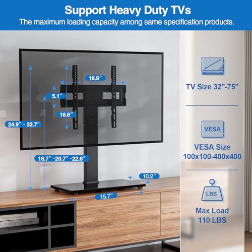 32-75 Inch Universal Swivel & Tilt TV Stand Base for Heavy TVs - HOLMAXD