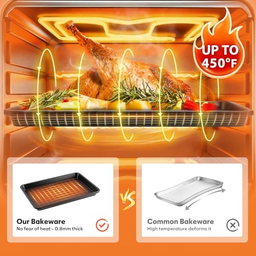 12/16/18 Inch Nonstick Baking Sheet Set with Cooling Rack - Heavy Duty Carbon Steel, Oven Safe, Ceramic Coated, PFOA/PTFE Free
