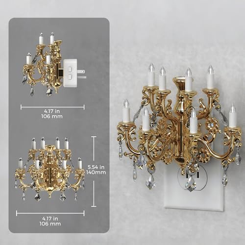 L LOHAS LED Night Light Wall Plug - Gold Chandelier Candle Flame Effect