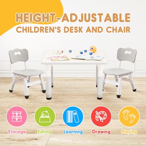 Kids Table & Chair Set with Adjustable Height & Graffiti Gray Finish - Toddler-Safe Non-Slip Legs, Eco-Friendly Materials, Ages 3-12