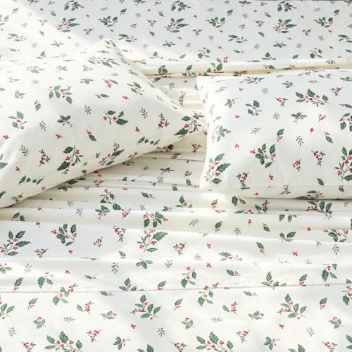 DAUAOTO Christmas Holly Berries Cotton Sheets Set Twin XL Pattern 19#