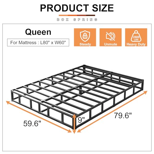 Queen Box Spring 9 Inch Heavy Duty Bed Base with Fabric Cover - EMODA