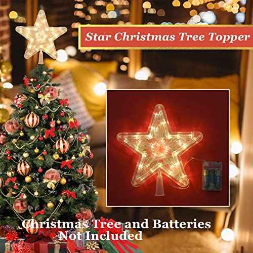 DERAYEE Christmas Star Tree Topper Lighted, Xmas Tree Topper with Lights Light Up Star Topper for Christmas Tree Decorations Battery Operated 9 Inch