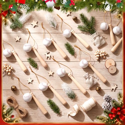 Soulchen 10 Pcs Baseball Christmas Ornaments Set - Baseball & Bat Decorations