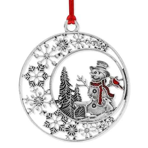 2025 Christmas Ornaments, Pewter Christmas Tree Ornament with Red Rope Gorgeous Hanging Craft Decoration for Xmas Holiday House Party Decor