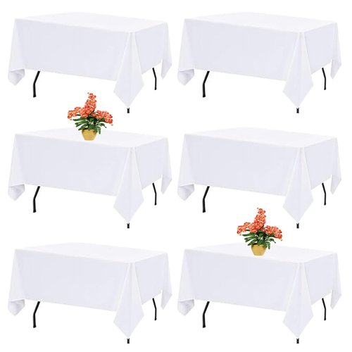 FINDYOU 6 Pack White Tablecloth Rectangle Table Cloths for 6 Foot Rectangle Tables 60 X 102 Inch Table Covers Washable Polyester Tablecloth for Weddings, Parties, Banquet, and Daily Use