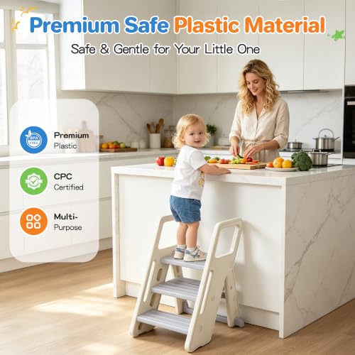 Foldable Toddler Step Stool with Handles - Adjustable 3-in-1 Kids Stool for Bathroom Kitchen and Bedroom